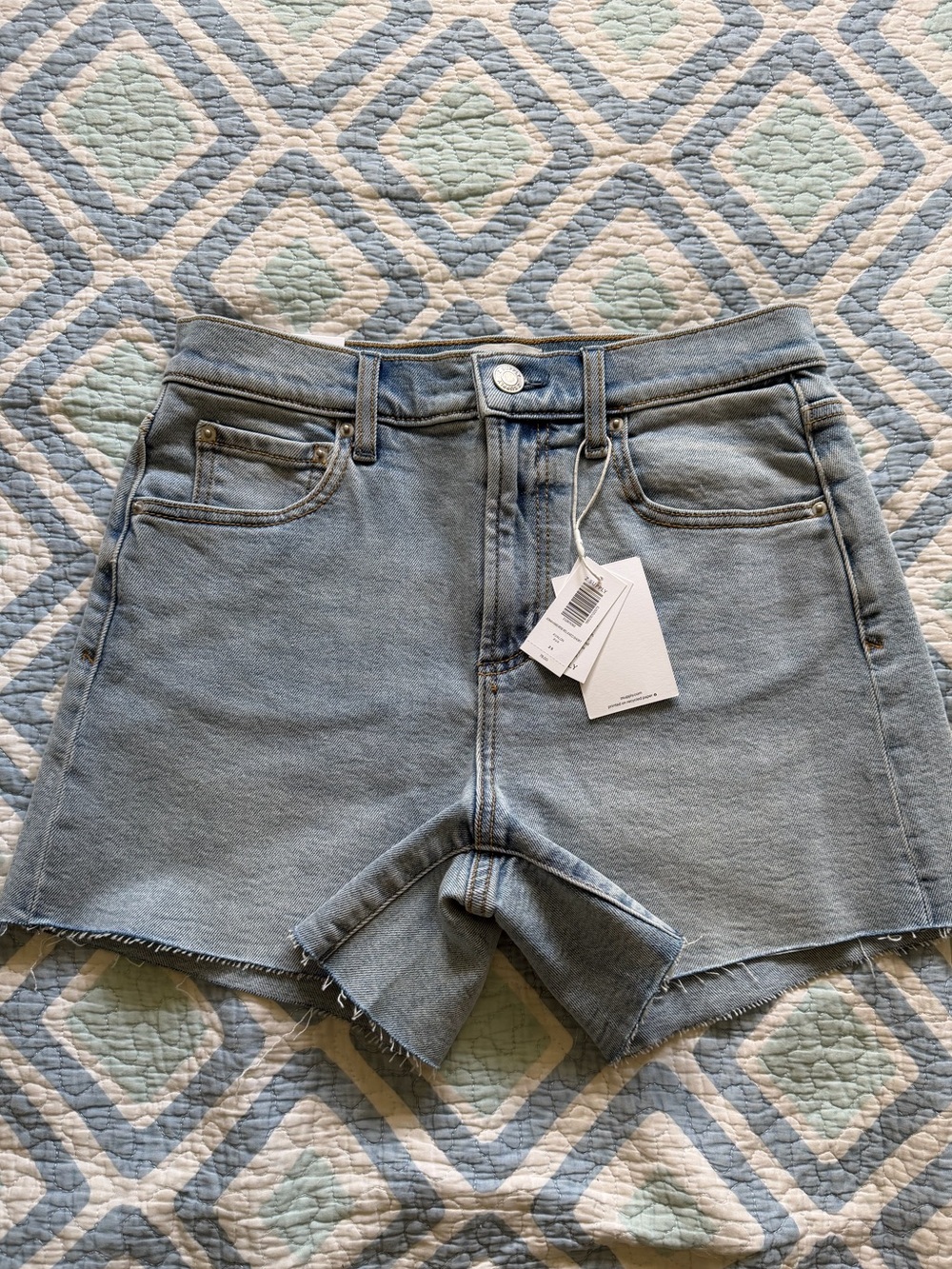 Z Supply Light Blue Jonah Mid Rise Raw Hem Denim Shorts